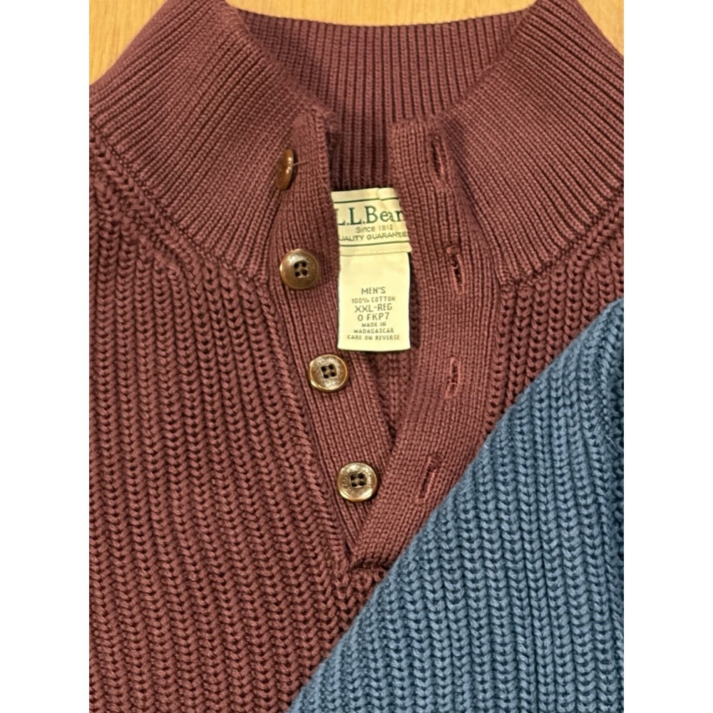 Lot Of (2) LL Bean Mock Neck Henley Sweater Blue Maroon Chunky Knit O FKP7 XXL - Picture 4 of 10